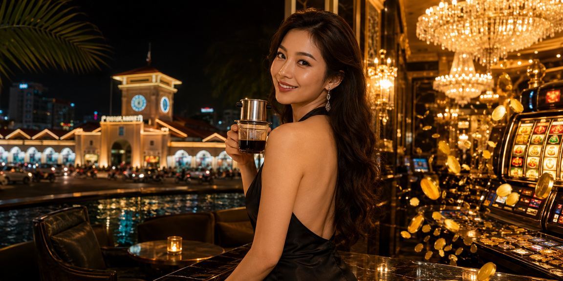 Người dùng TP. Hồ Chí Minh vừa uống cà phê vừa chơi slot game trên điện thoại